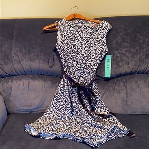 Navy and white print dress